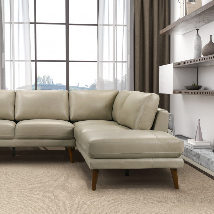 Ashcroft Benson Sectional Sofa - Beige Leather, Right Facing Chaise
