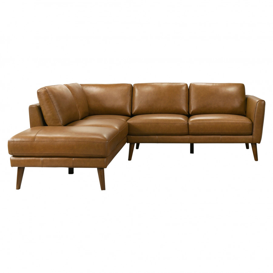 Ashcroft Benson Sectional Sofa - Tan Leather, Left Facing Chaise