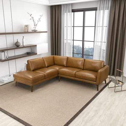 Ashcroft Benson Sectional Sofa - Tan Leather, Left Facing Chaise