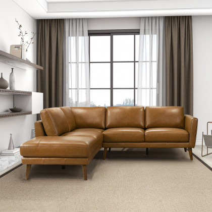 Ashcroft Benson Sectional Sofa - Tan Leather, Left Facing Chaise