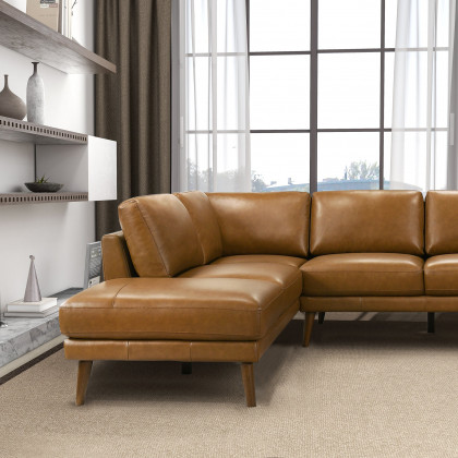 Ashcroft Benson Sectional Sofa - Tan Leather, Left Facing Chaise