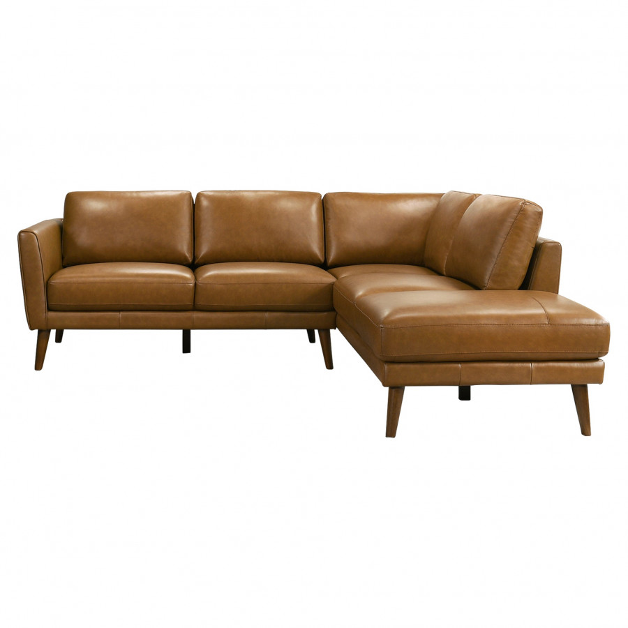 Ashcroft Benson Sectional Sofa - Tan Leather, Right Facing Chaise