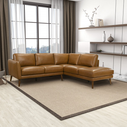 Ashcroft Benson Sectional Sofa - Tan Leather, Right Facing Chaise