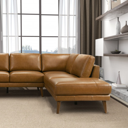 Ashcroft Benson Sectional Sofa - Tan Leather, Right Facing Chaise