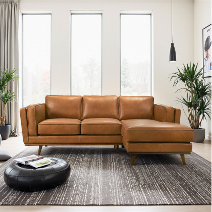 Ashcroft Chase Genuine Leather Sectional – Right Facing