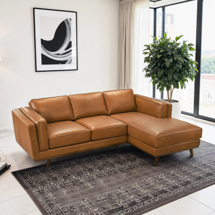 Ashcroft Chase Genuine Leather Sectional – Right Facing