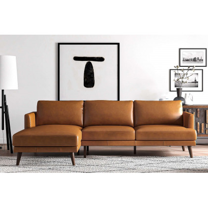 Ashcroft Lore L-Shaped Genuine Leather Sectional - Tan, Left Facing