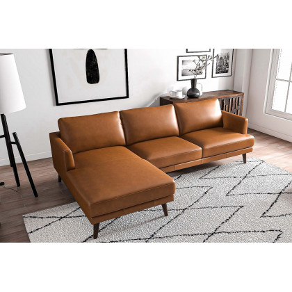 Ashcroft Lore L-Shaped Genuine Leather Sectional - Tan, Left Facing