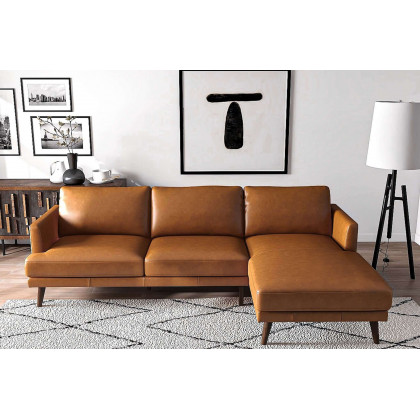 Ashcroft Lore L-Shaped Genuine Leather Sectional - Tan, Right Facing