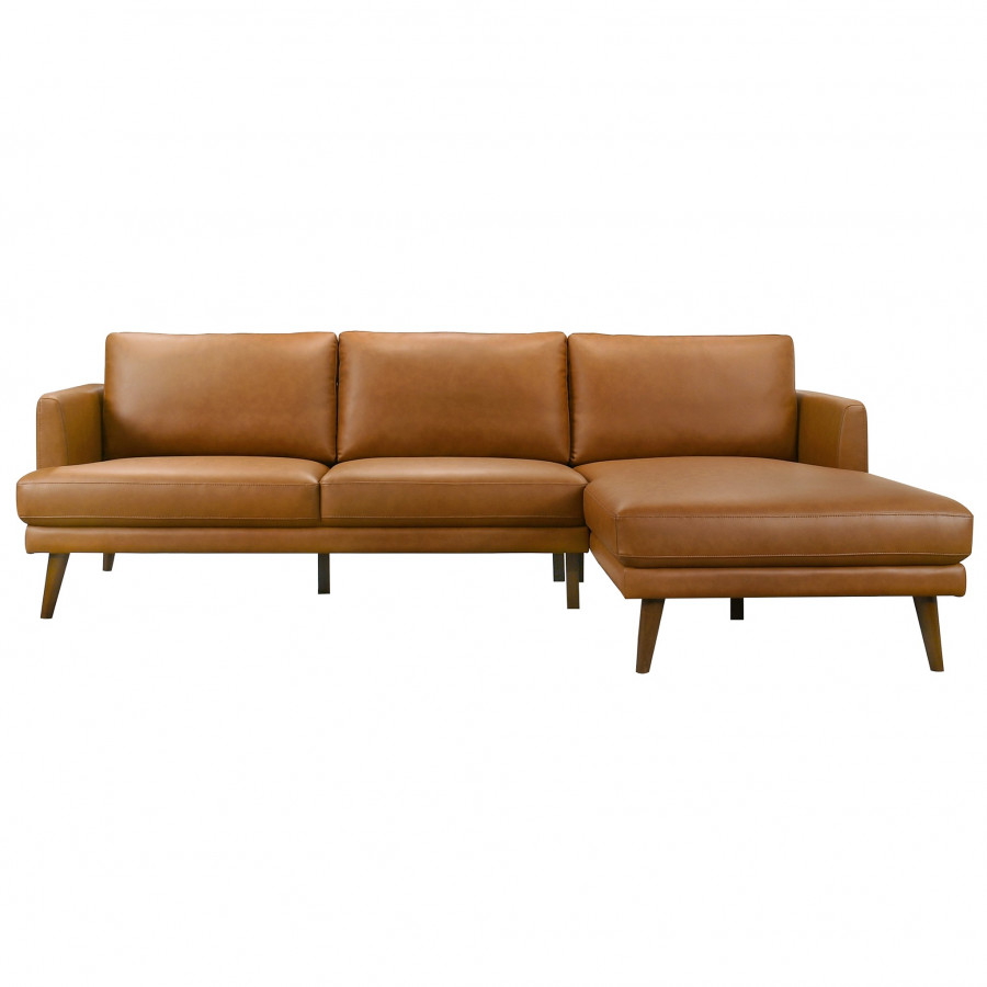 Ashcroft Lore L-Shaped Genuine Leather Sectional - Cognac Vegan Leather, Right Facing