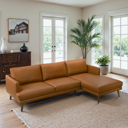 Ashcroft Lore L-Shaped Genuine Leather Sectional - Cognac Vegan Leather, Right Facing