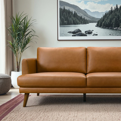 Ashcroft Lore L-Shaped Genuine Leather Sectional - Cognac Vegan Leather, Right Facing