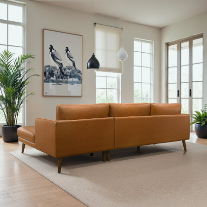 Ashcroft Lore L-Shaped Genuine Leather Sectional - Cognac Vegan Leather, Right Facing