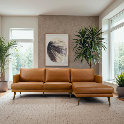 Ashcroft Lore L-Shaped Genuine Leather Sectional - Cognac Vegan Leather, Right Facing