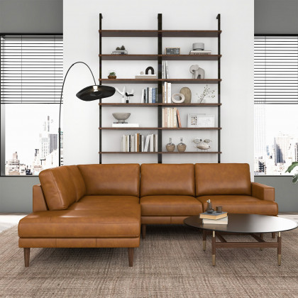 Ashcroft - Corbin Left-Facing Tan Leather Sectional Sofa
