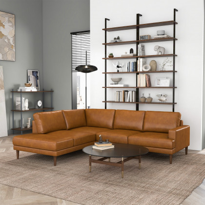Ashcroft - Corbin Left-Facing Tan Leather Sectional Sofa