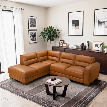 Ashcroft - Muncie L-Shaped Sofa with Plush Cushions & Walnut Wood Legs