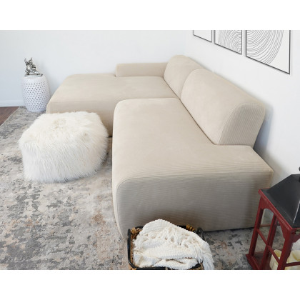 Ashcroft Mar Sectional Velvet Sofa - Cream, Left Facing