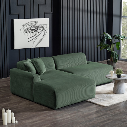Ashcroft Mar Left Facing Sectional Velvet Sofa – Green