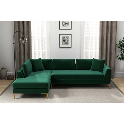 Ashcroft Mano L-Shaped Velvet Sectional Sofa - Green, Left Facing