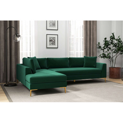 Ashcroft Mano L-Shaped Velvet Sectional Sofa - Green, Left Facing