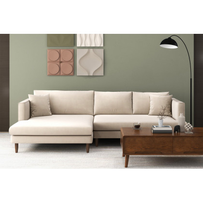 Ashcroft Blake L-Shaped Sectional Sofa Left Facing - Cream, Velvet