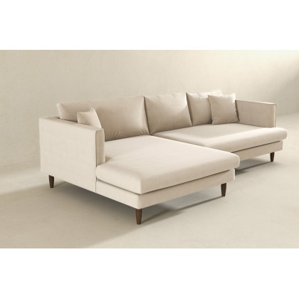 Ashcroft Blake L-Shaped Sectional Sofa Left Facing - Cream, Velvet