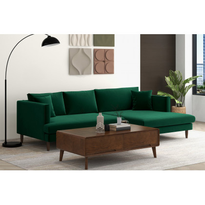 Ashcroft Blake L-Shaped Sectional Sofa Right Facing - Green, Velvet