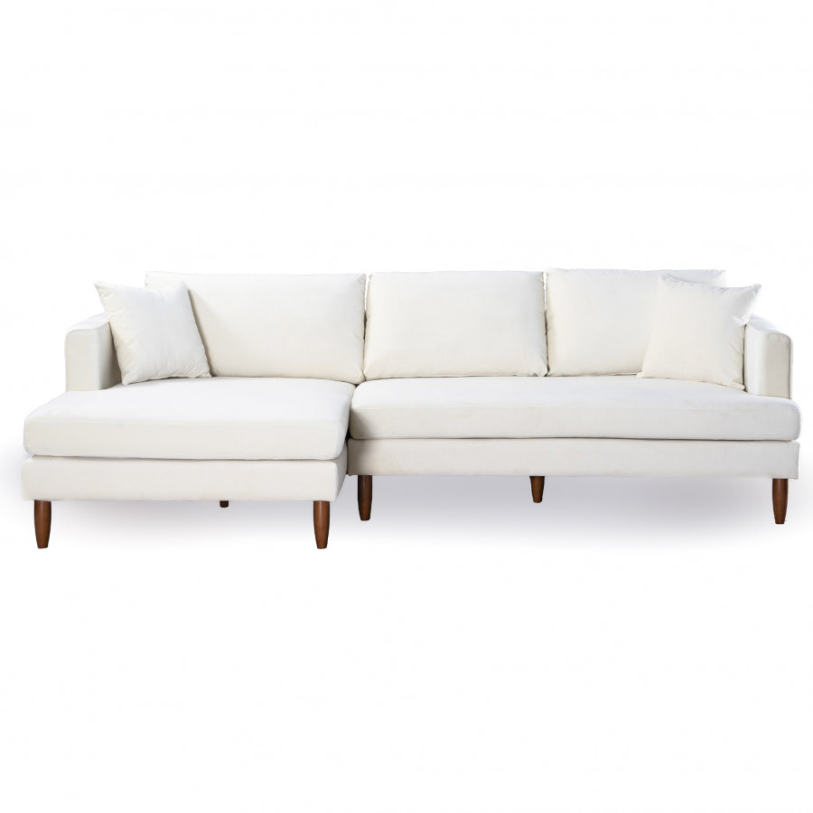 Ashcroft Blake L-Shaped Sectional Sofa - Cream Velvet, Left Facing