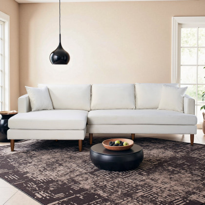 Ashcroft Blake L-Shaped Sectional Sofa - Cream Velvet, Left Facing