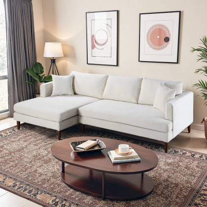 Ashcroft Blake L-Shaped Sectional Sofa - Cream Velvet, Left Facing