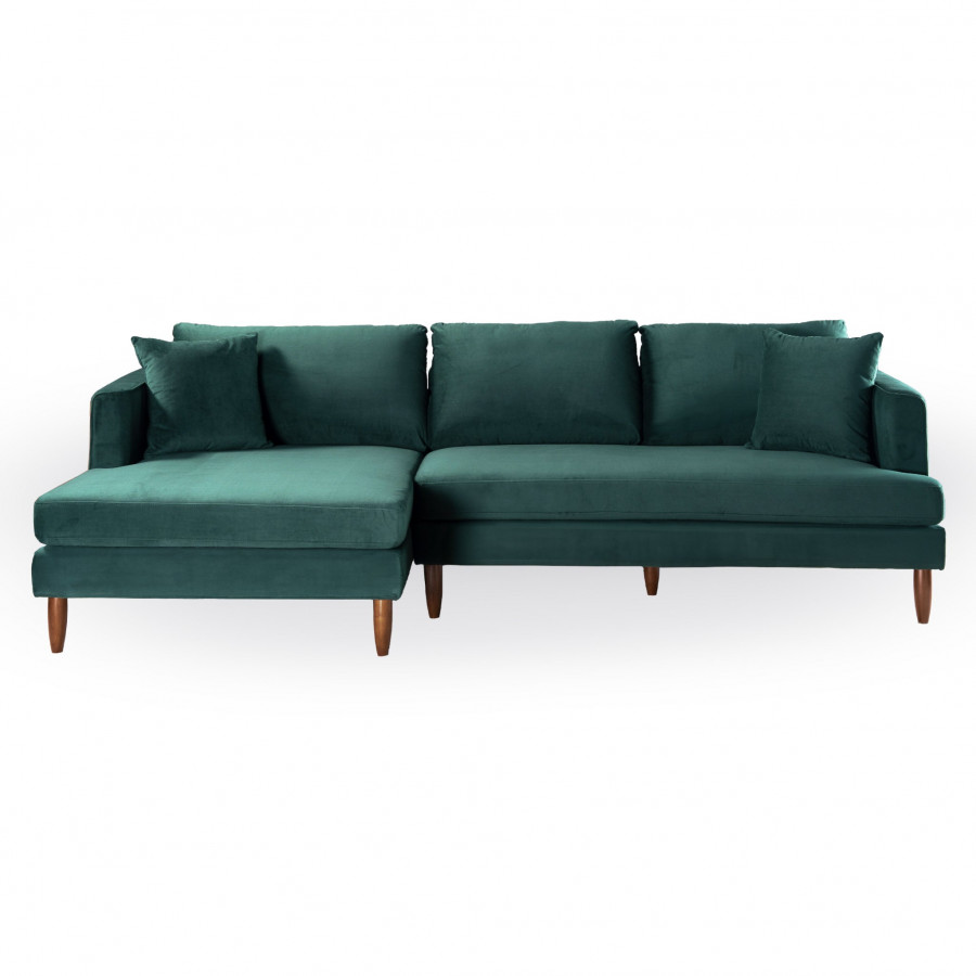 Ashcroft Blake L-Shaped Sectional Sofa - Dark Green Velvet, Left Facing