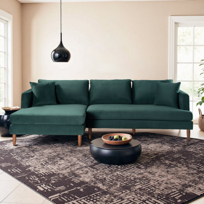 Ashcroft Blake L-Shaped Sectional Sofa - Dark Green Velvet, Left Facing