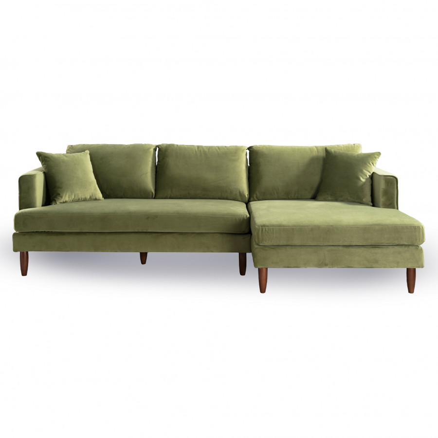 Ashcroft Blake L-Shaped Sectional Sofa - Olive Green Velvet, Right Facing
