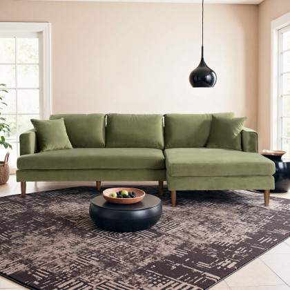 Ashcroft Blake L-Shaped Sectional Sofa - Olive Green Velvet, Right Facing