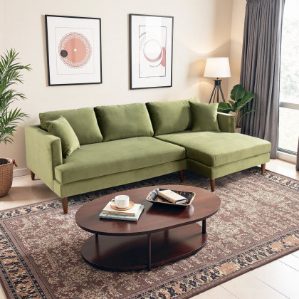 Ashcroft Blake L-Shaped Sectional Sofa - Olive Green Velvet, Right Facing