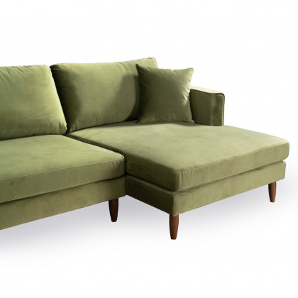 Ashcroft Blake L-Shaped Sectional Sofa - Olive Green Velvet, Right Facing