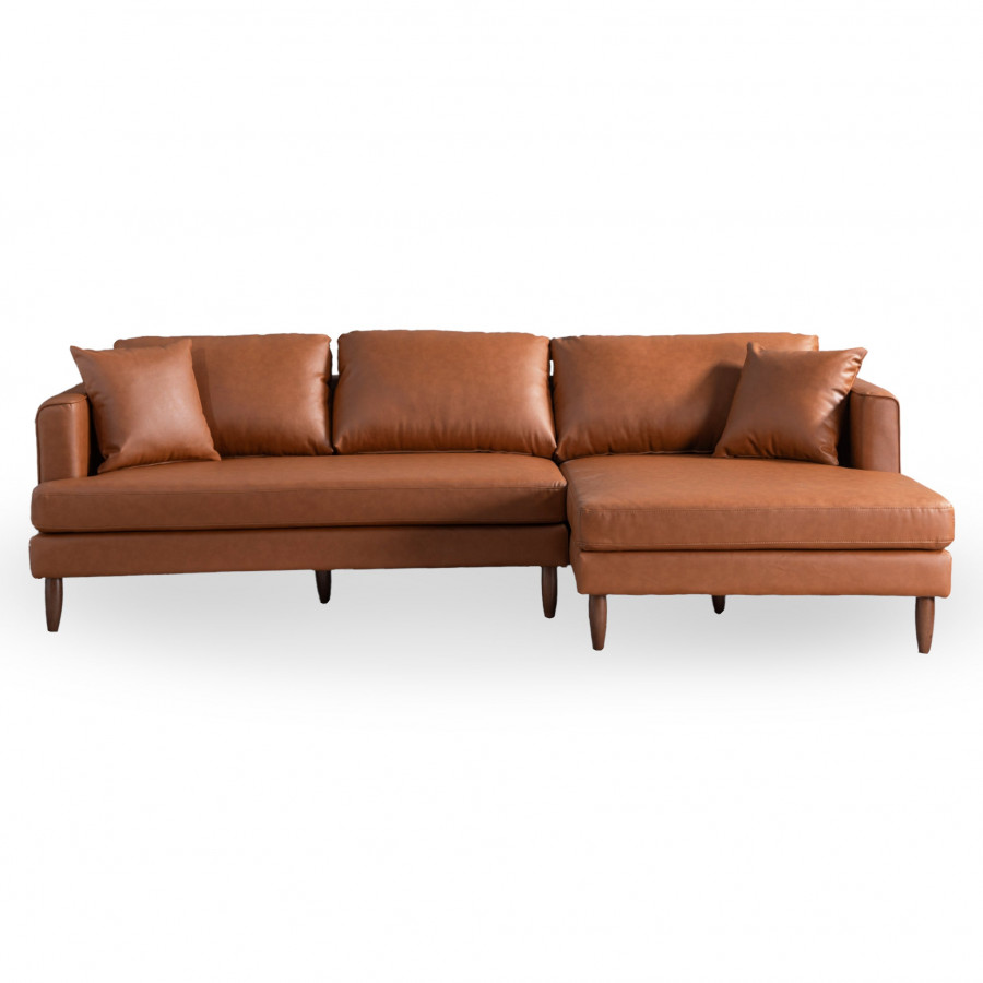 Ashcroft Blake L-Shaped Sectional Sofa - Cognac Vegan Leather, Right Facing