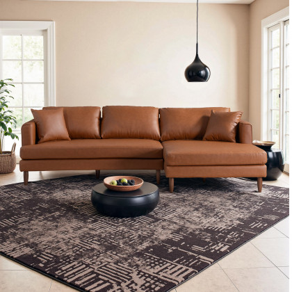 Ashcroft Blake L-Shaped Sectional Sofa - Cognac Vegan Leather, Right Facing
