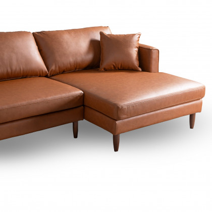Ashcroft Blake L-Shaped Sectional Sofa - Cognac Vegan Leather, Right Facing