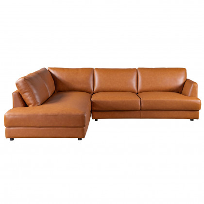 Ashcroft Glander Sectional - Cognac Leather, Left Facing