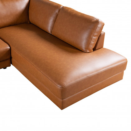 Ashcroft Glander Sectional - Cognac Leather, Right Facing