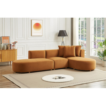 Ashcroft Orby Velvet Sectional Sofa - Cognac, Right Facing