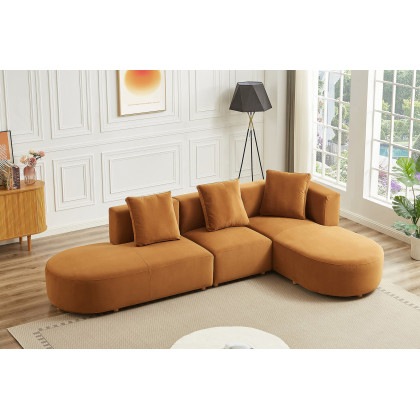 Ashcroft Orby Velvet Sectional Sofa - Cognac, Right Facing