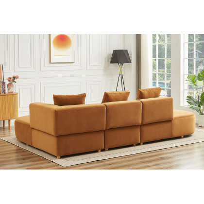 Ashcroft Orby Velvet Sectional Sofa - Cognac, Right Facing
