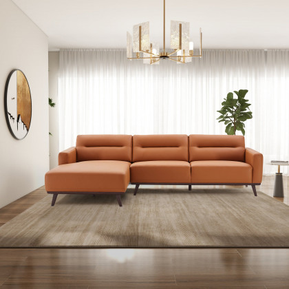 Ashcroft Ella L-Shaped Sectional Couch - Cognac PU Leather, Left Facing
