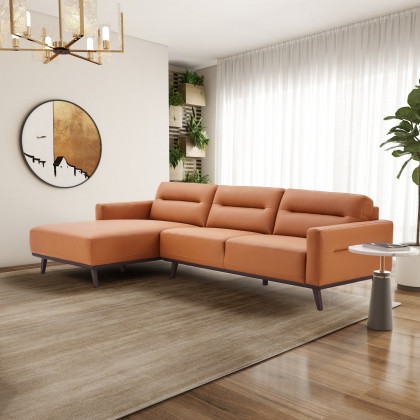 Ashcroft Ella L-Shaped Sectional Couch - Cognac PU Leather, Left Facing