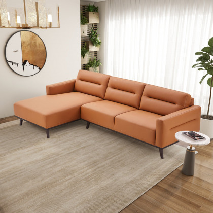 Ashcroft Ella L-Shaped Sectional Couch - Cognac PU Leather, Left Facing