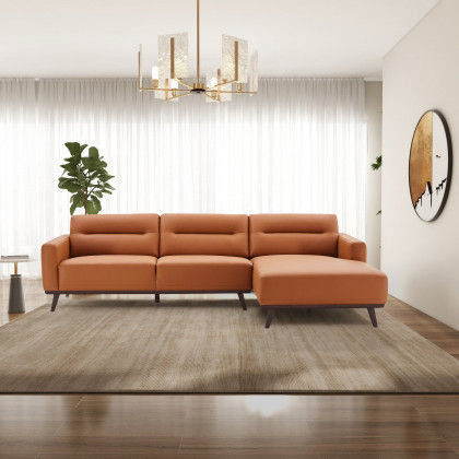 Ashcroft Ella L-Shaped Sectional Couch - Cognac PU Leather, Right Facing