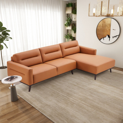 Ashcroft Ella L-Shaped Sectional Couch - Cognac PU Leather, Right Facing